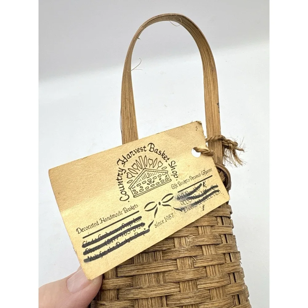 Handmade Wicker Hanging Wall Basket Brown Wall Pocket Skinny Coastal Cottage 7" - Picture 10 of 11